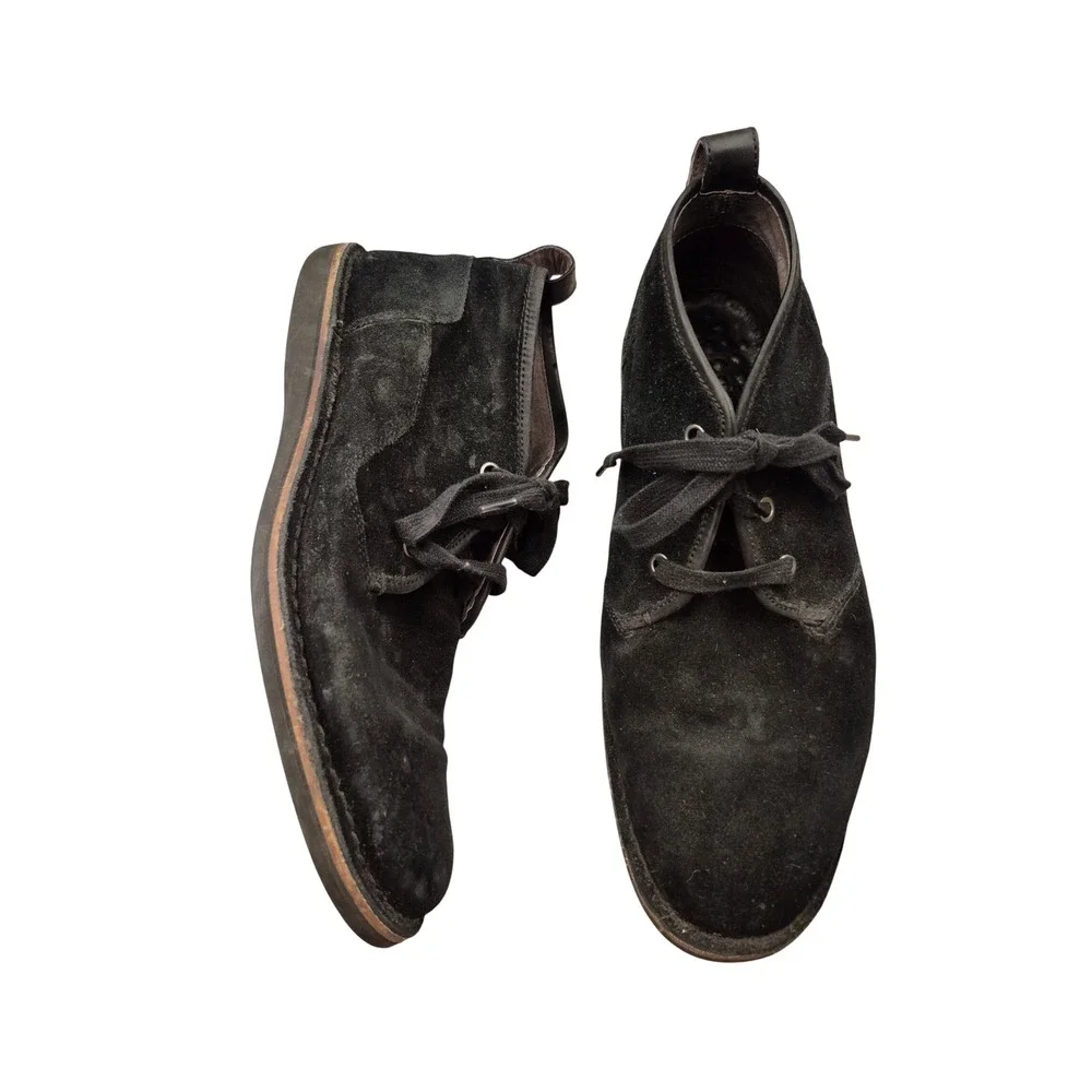 John Varvatos USA Mens Black Suede Chukka Desert Boots Peace Sign Sole Sz 10 M